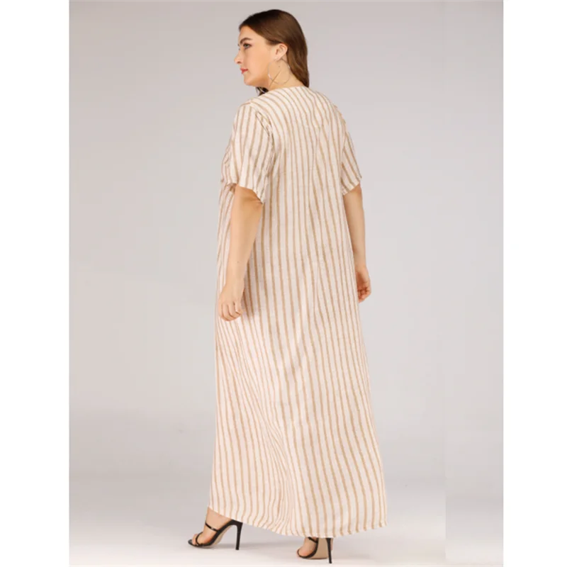 

Plus Size 3XL 2019 Women Summer Dress Sexy Elegant Party Dresses Striped Loose Casual Long Dress 8044-51