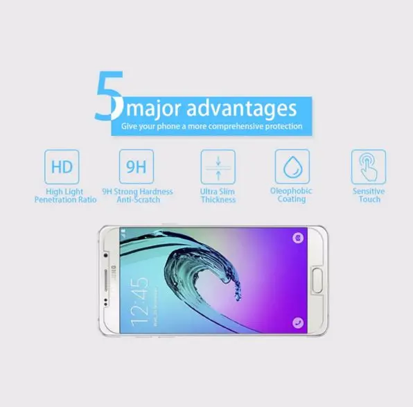 Buy two get one free 9H hardness anti-explosion HD tempered glass screen protector films For Galaxy A3 A5 A7 2016 with wipes | Мобильные