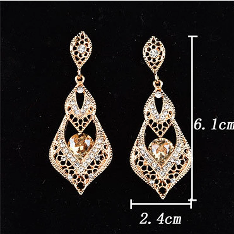 Женские серьги подвески в этническом стиле Винтажные золотого цвета с фианитами