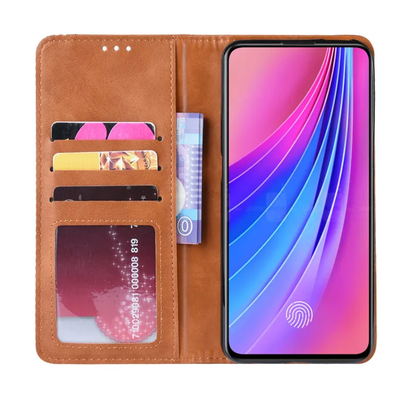 VIVO V15 Pro Чехол Роскошный кожаный флип чехол с подставкой и отделением для карт