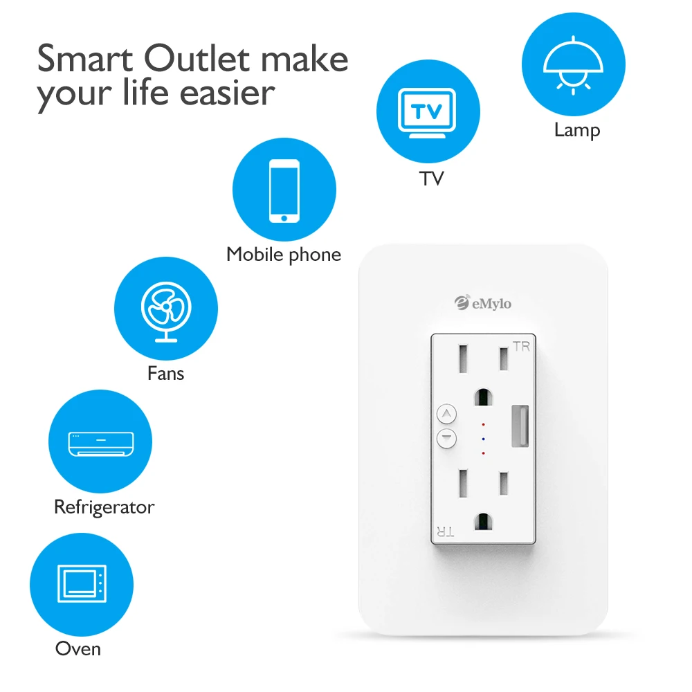 EMYLO WiFi настенная розетка Smart Socket Plate Voice Control Timer Switch Устройство защиты от перенапряжения Работает с Alexa Echo/Google Assistant/IFTTT включено.
