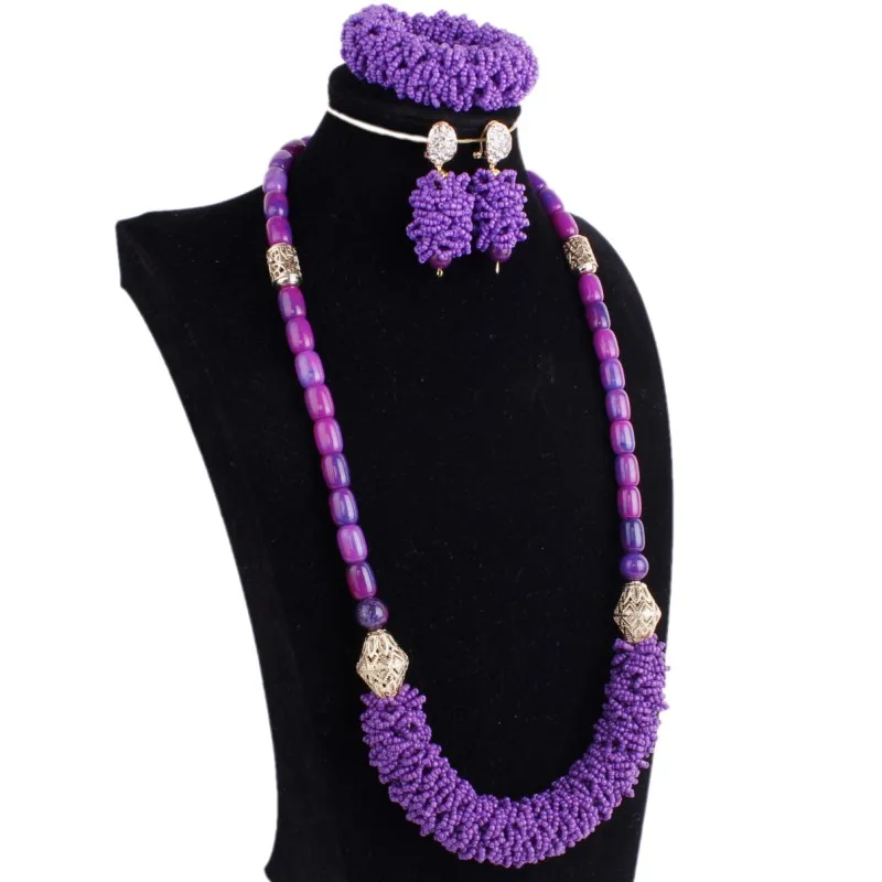 Комплект свадебных ювелирных изделий Dudo, ожерелье + браслет + серьги, 32 дюйма, фиолетовое, длинное, в африканском стиле, с кристаллами, 2019