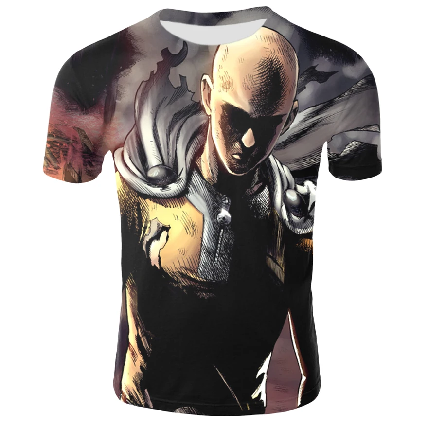 Anime men's T-shirt Saitama fun summer 3D printing round neck casual top | Мужская одежда