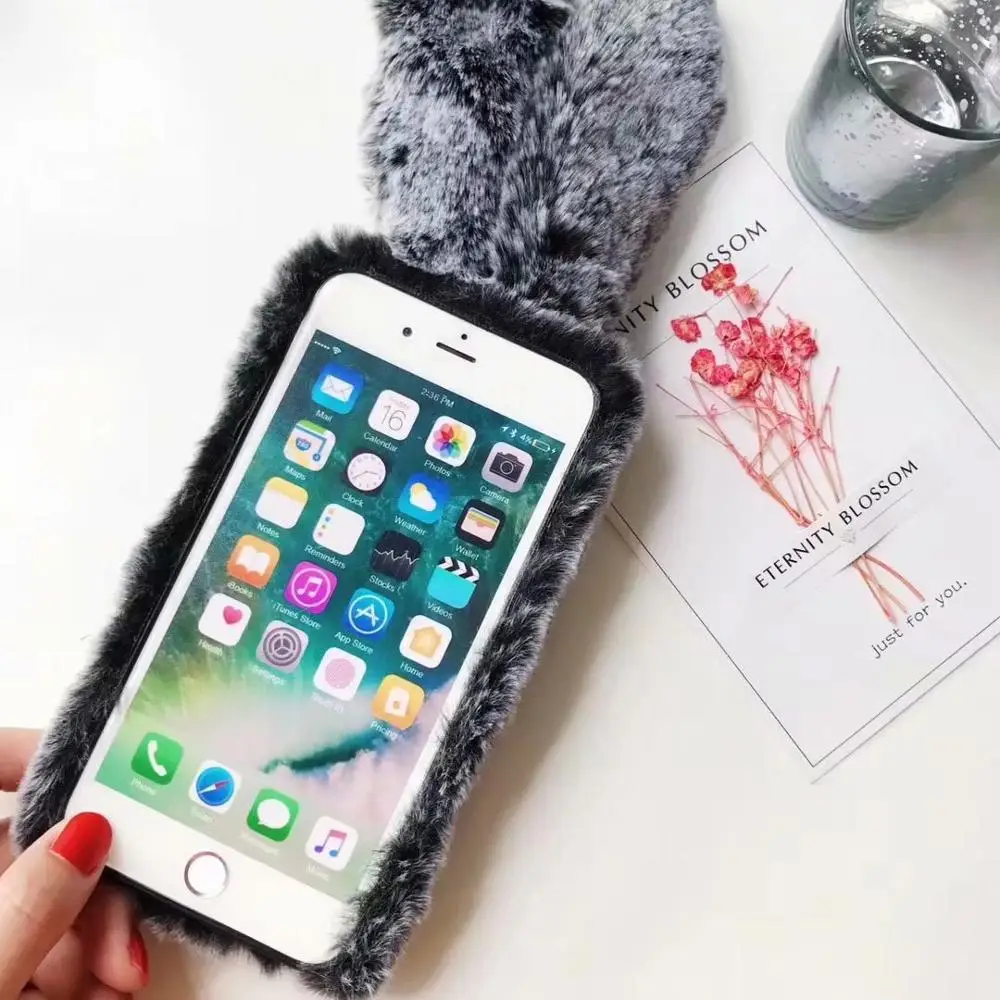Роскошный чехол из кроличьего меха для iPhone XS XR Max 8 Plus пушистый мягкий ТПУ Samsung Galaxy