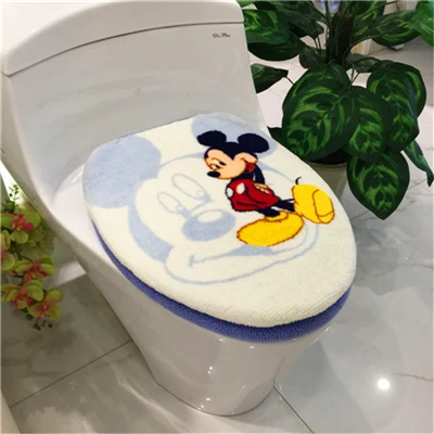 2pcs blue mickey Мультяшный набор для ванной унитаза, уплотненный теплый плюшевый чехол для унитаза, коврик для ванной, моющийся, уплотнительное кольцо, подушка для унитаза - Цвет: 2pcs blue mickey