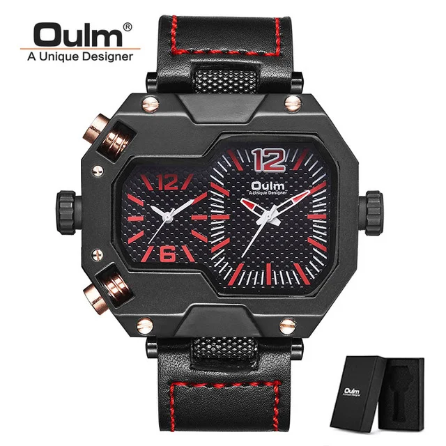 C1(with box) Oulm часы мужские спортивные квадратные кварцевые мужские часы, наручные часы лучший бренд Роскошный кожаный ремешок водонепроницаемые часы Relogio Masculino - Цвет: C1(with box)