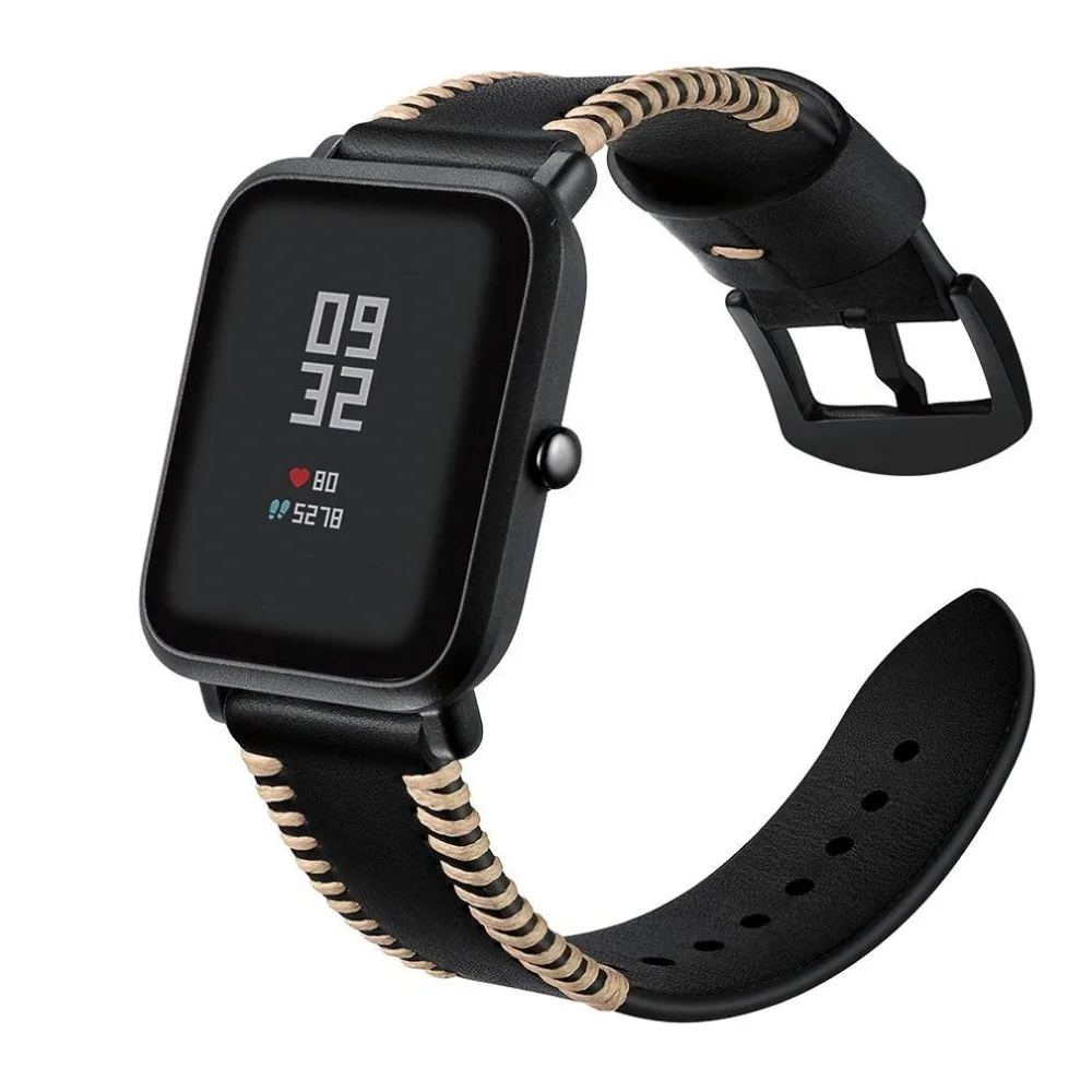 Ремешок для часов 20 мм из натуральной кожи умных Xiaomi Huami Amazfit Bip маленький большой