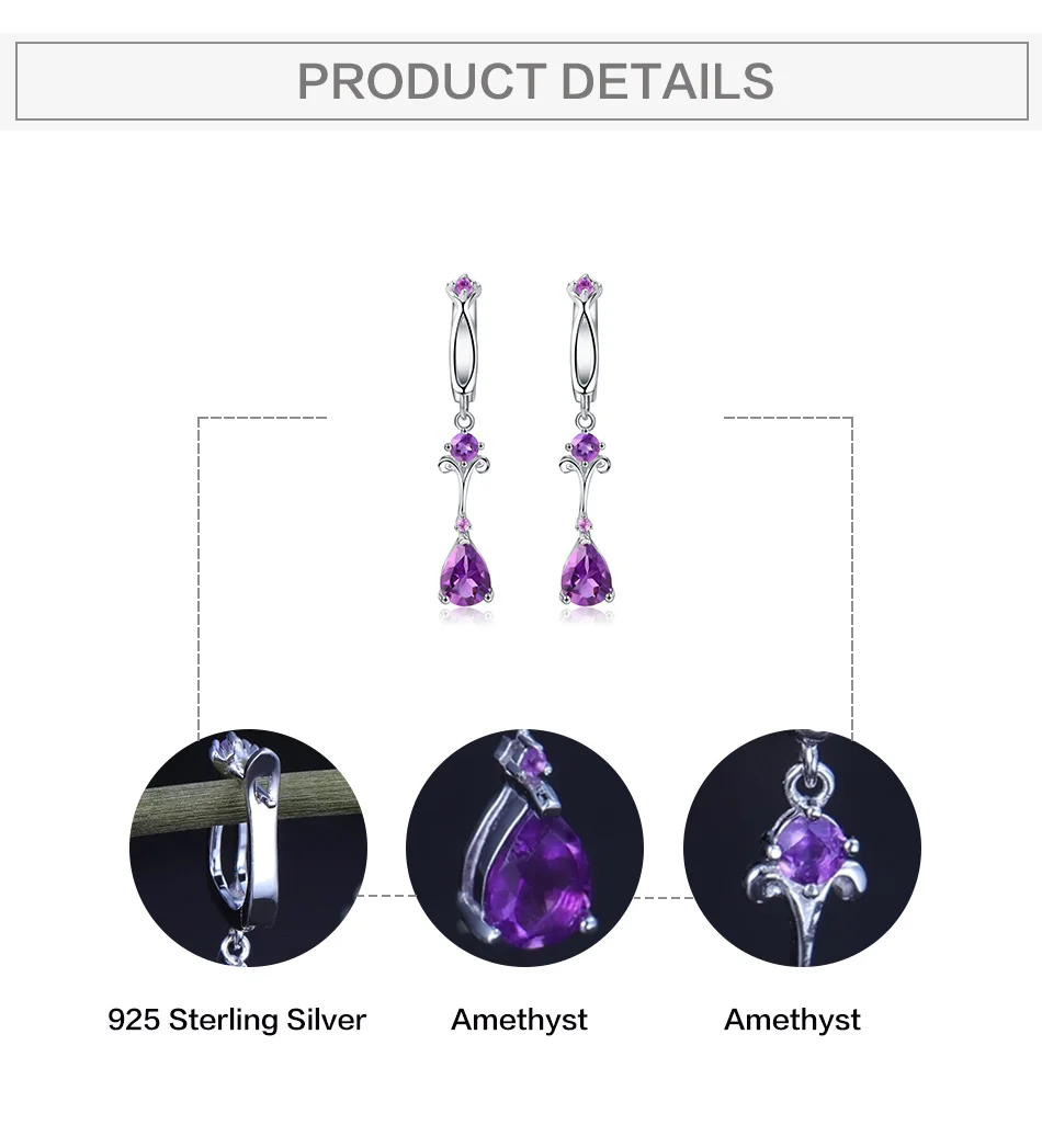 Gem's Ballet 2.87Ct натуральный Фиолетовый аметист романтические висячие серьги 925 пробы Серебряный цветок серьги для женщин хорошее ювелирное изделие