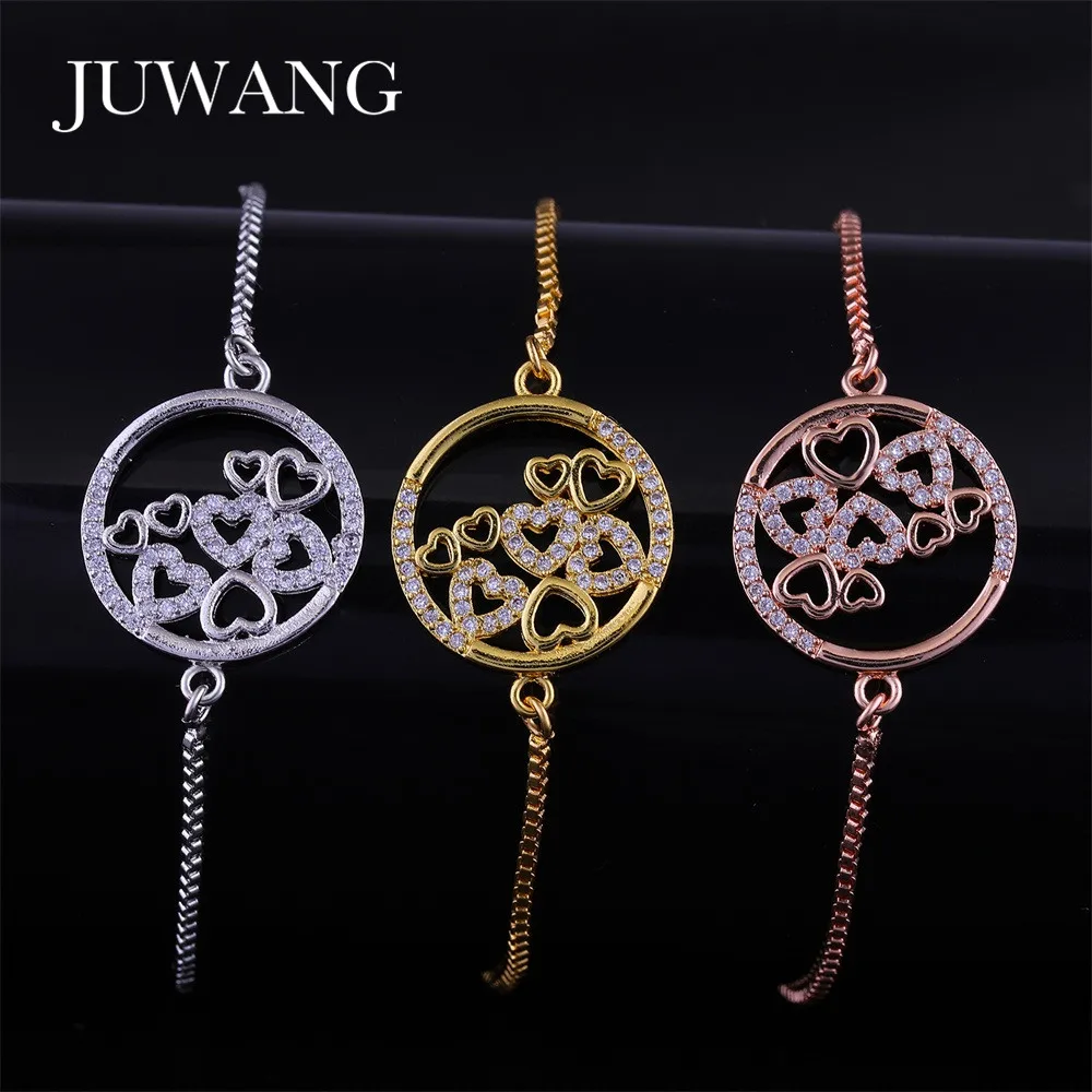 JUWANG Gold Heart Bracelets&ampBangles Jewelry Cubic Zircon For Women Lovers Wedding Charm Bracelet Adjustable Chain | Украшения и