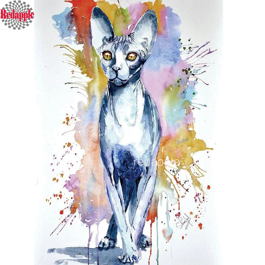 

Needlework Diamond Painting Mosaic Diamond Embroidery Sphynx Cat color 3d Picture Of Rhinestones full drill square Home Decor