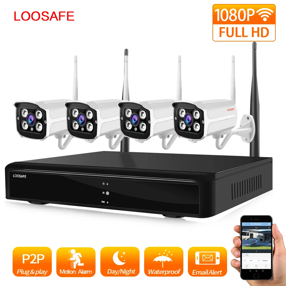 LOOSAFE CCTV беспроводная камера безопасности NVR комплект системы открытый 2.0MP