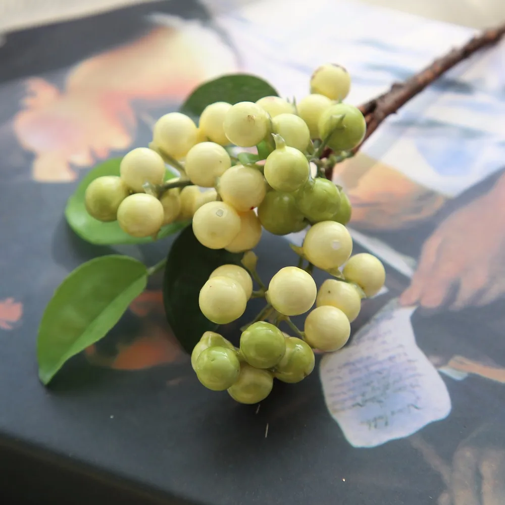 1 pcs artificial berry green bean foam flowers home decor small fake flowers bacca fruit branch decoration accessories fake plan
