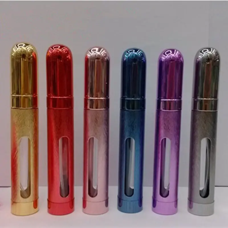 Pump 12ml Bullet Shape Refillable Anodized Aluminum Glass Empty Perfume Bottle With Polish Cap Dull Polish Spray Scent Bottle