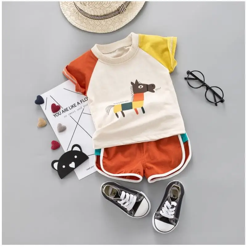 2019 Summer Baby Girls Boys Clothing Sets Toddler Infant Clothes Suits Cartoon Horse T Shirt Shorts Kids Children Casual Suit | Детская