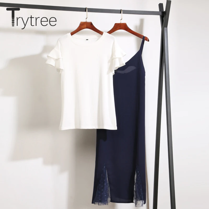 Trytree лето осень женский комплект из двух предметов Повседневный Топ с рюшами и