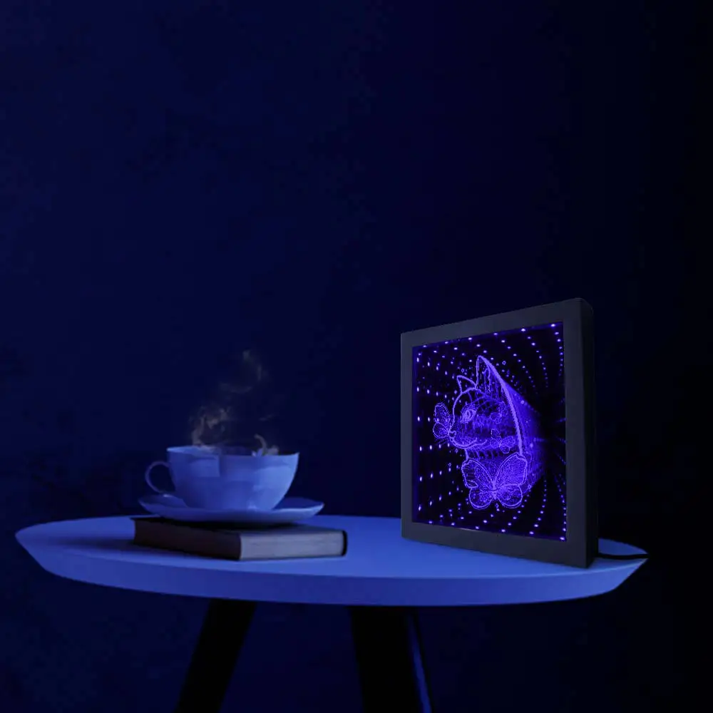 Кошка с бабочкой RGB светодиодный зеркальный каркас бесконечное пространство