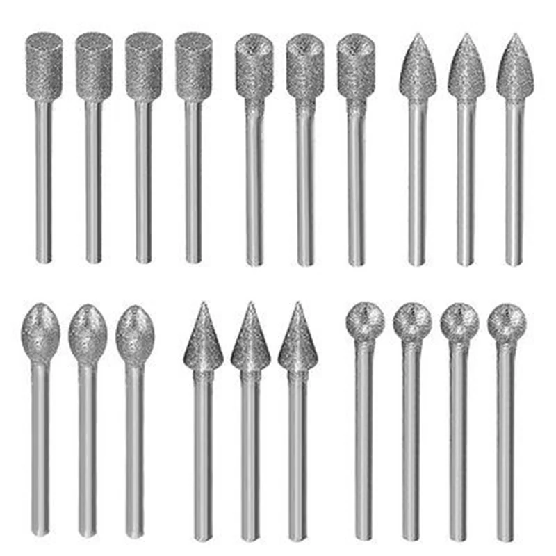 

20Pcs 3mm Durable Shank Diamond Burr Bit Cut Engraving Carving Rotary Drill Bits