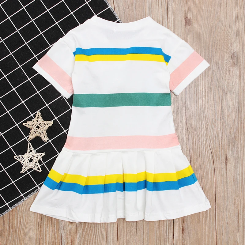 Милые детские платья для девочек летнего периода с короткими рукавами в стиле "мини" с принтами.