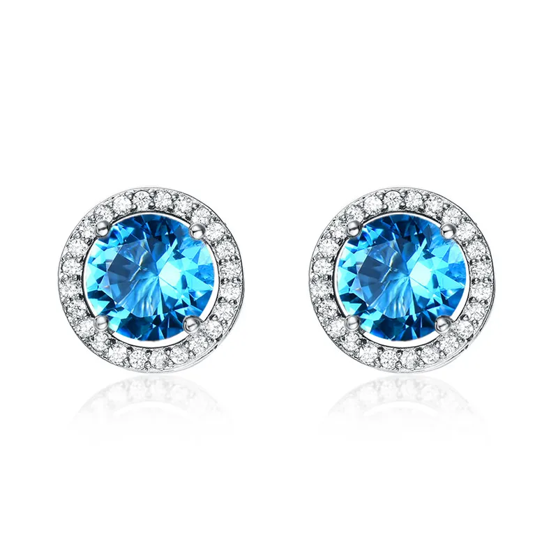Silver Aqua Blue Милые круглые Разноцветные серьги-гвоздики с кристаллами для девушек, для женщин, 925 серебро, розовое золото, заполненные белым, синим, зеленым огненным опалом, серьги CZ - Окраска металла: Silver Aqua Blue