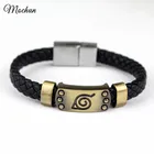 Плетеные кожаные браслеты MQCHUN, популярные аниме, Акацуки Итачи, браслет из сплава с логотипом Konoha, ювелирные изделия для косплея