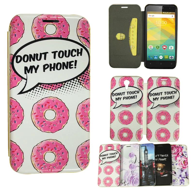 Жесткий кожаный чехол с тисненым магнитным узором Don't Touch My Phone для Prestigio Muze B3