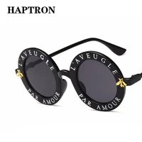 haptron retro letter round sunglasses men women brand black white shades sun glasses uv400 oculos transparent pink goggles