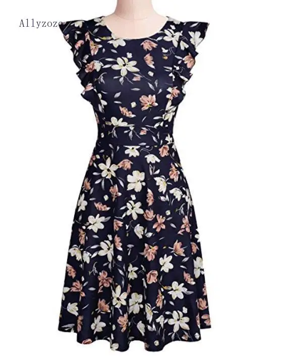 Allyzozo Women Summer Dot Print Ruffles Sleeve Dresses Streetwear High Waist A-line Vestidos | Женская одежда