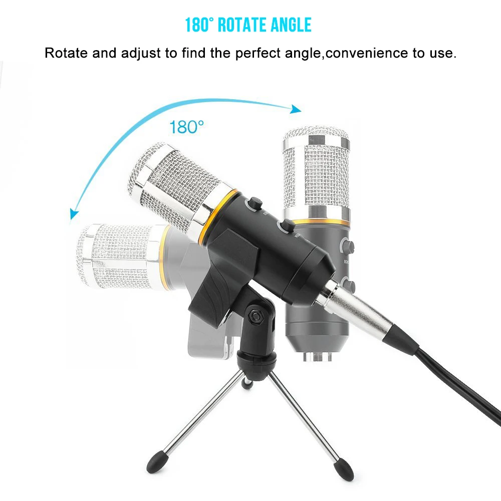 GEVO MK F200FL Computer Microphone Condenser Wired 3.5mm Cable Professional USB Mic For Karaoke PC Studio Recording With Tripod