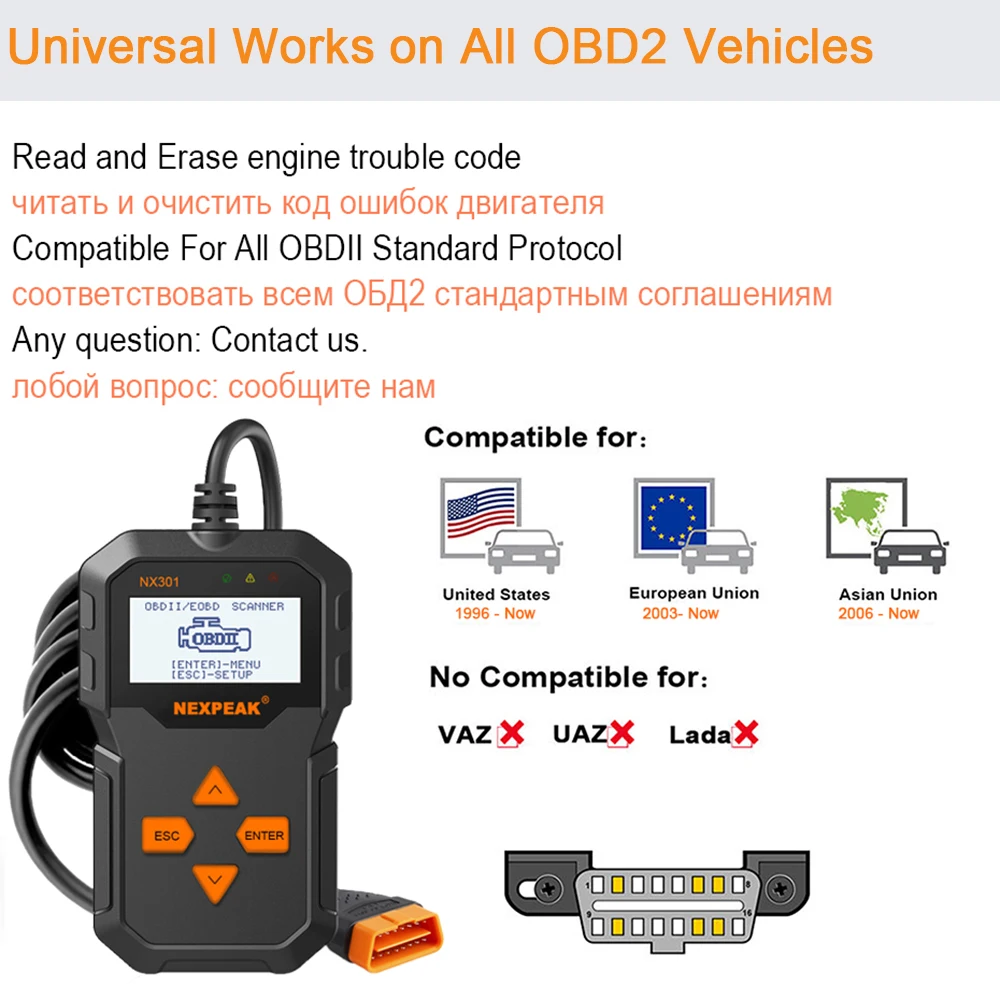 Nexpeak OBD2 Авто Автомобильная сканер автомобиля диагностический инструмент