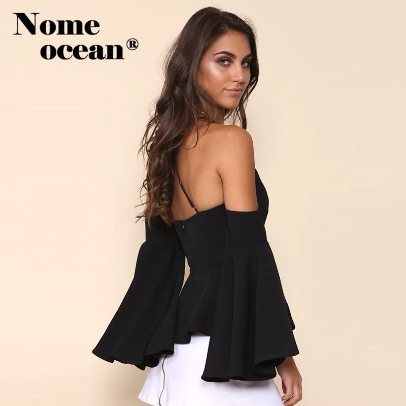 European Style Peplum Blouses 2018 Spring and Summer Women Shirts Flare Cuffs Spaghetti Strap Tops of Blouse M17020405 |