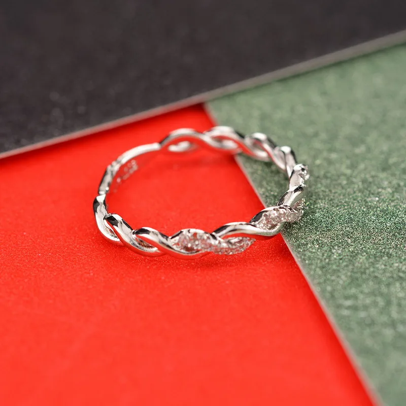 Женское кольцо трос LASPERAL маленькое круглое из циркония розовое золото серебро