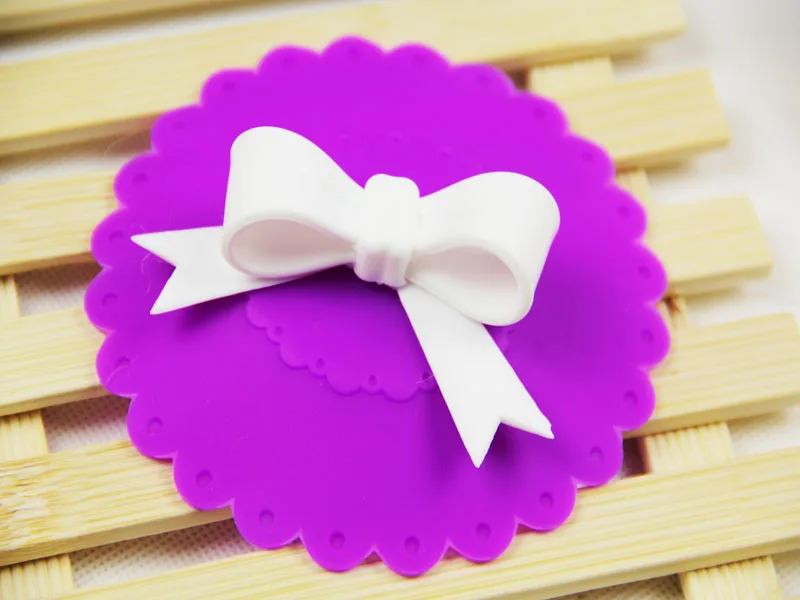 Purple CJ224 милый силиконовый чехол на чашку с защитой от пыли 10,5 см, силиконовая Милая чашка с крышечкой-бантиком, крышка на присоске для кофе - Цвет: Purple