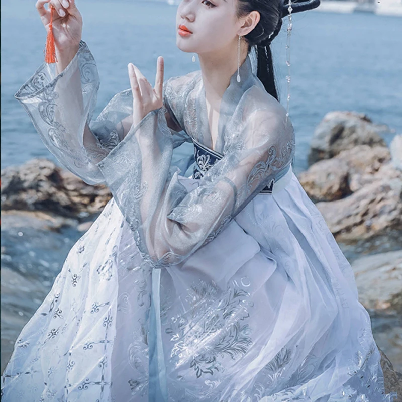 Белый праздничный костюм Hanfu танцевальный для женщин фестивальный Рейв одежда