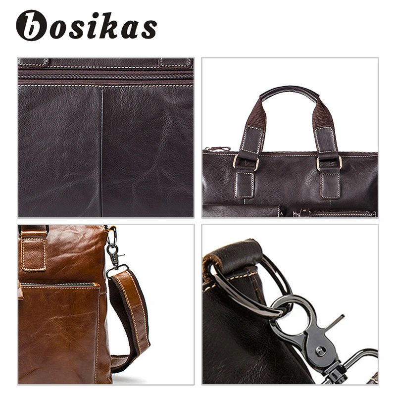 BOSIKAS Мужские портфели из натуральной кожи однотонные кожаные сумки мессенджеры