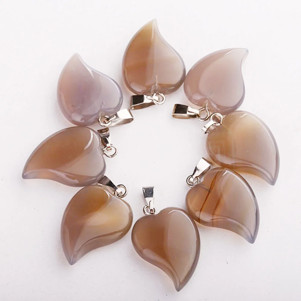 Gray agate Натуральный сердце камень кулон с украшением в виде кристаллов кварца смешанной Цвет Камень Подвески "сделай сам" для изготовления ювелирных изделий, 50 шт./лот - Окраска металла: Gray agate