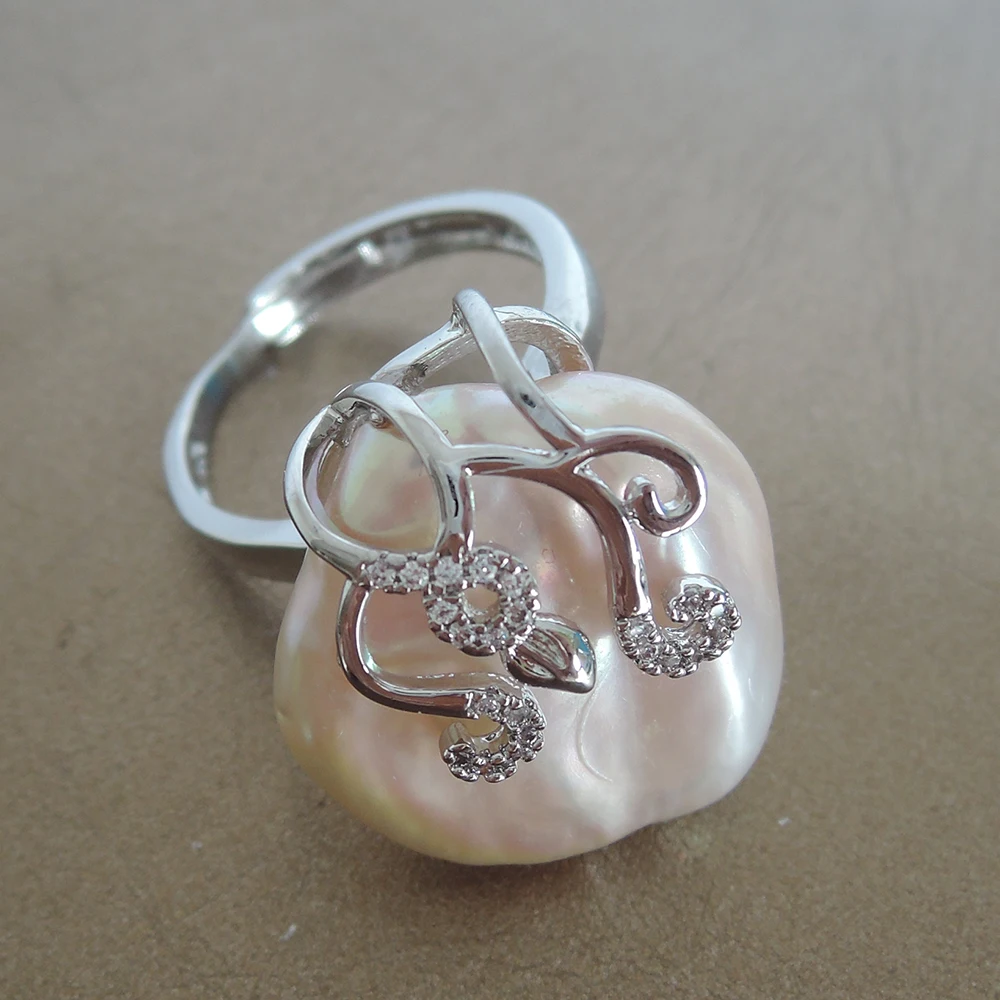 100% NATURE FRESHWATER PEARL RING big coin shape baroque pearl ring .20 mm | Rings