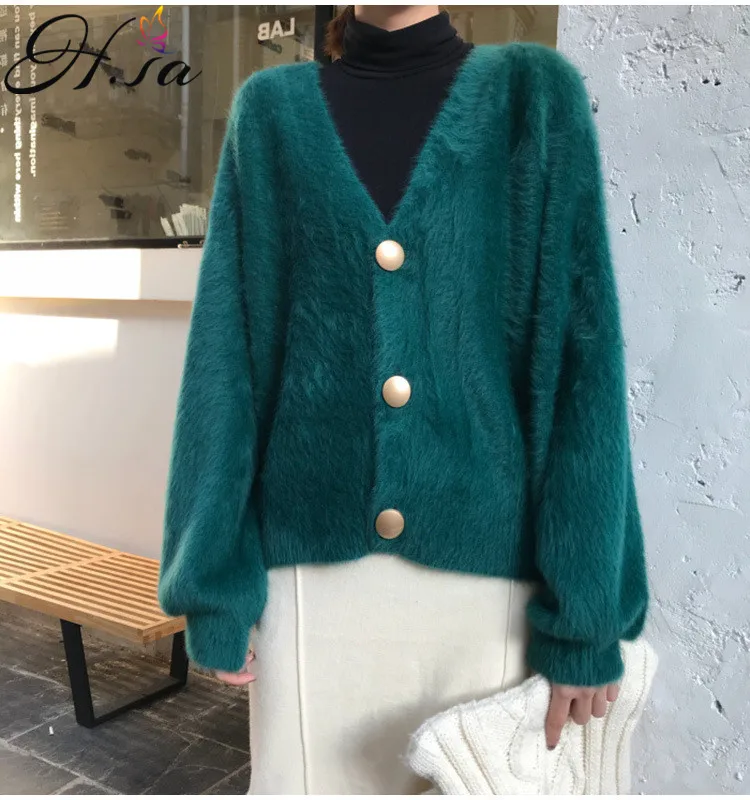 

H.SA 2022 Autumn New Arrivals Sweater Cardigans Single Breasted Mohair Knitwear Sweater Jumpers Harajuku Knit jacket Outwear Top