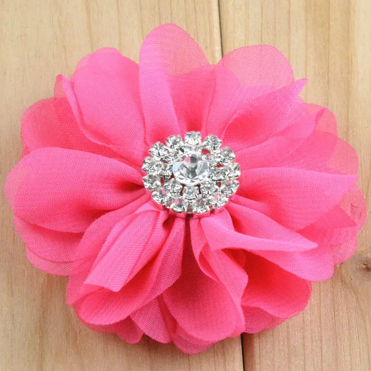 30pcs/lot 3'' multilayer Ballerina Chiffon Flowers with Rhinestone Buttons flower accessories for hair band Bow Clip FH09 |