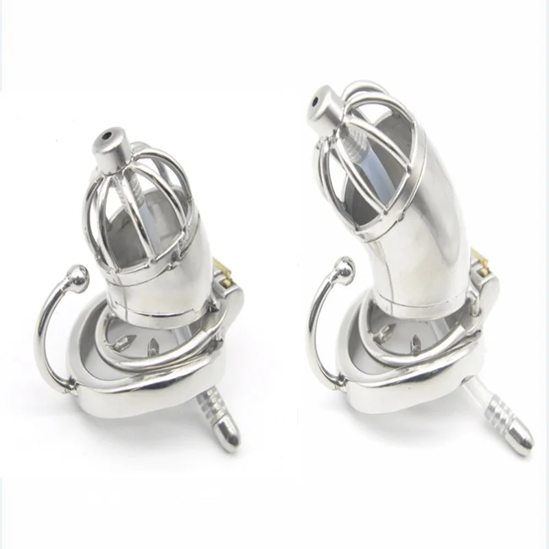 

Male stainless steel long short cage Chastity Device urethral sound metal anti-off cock penis ring lock BDSM restraint sex toy
