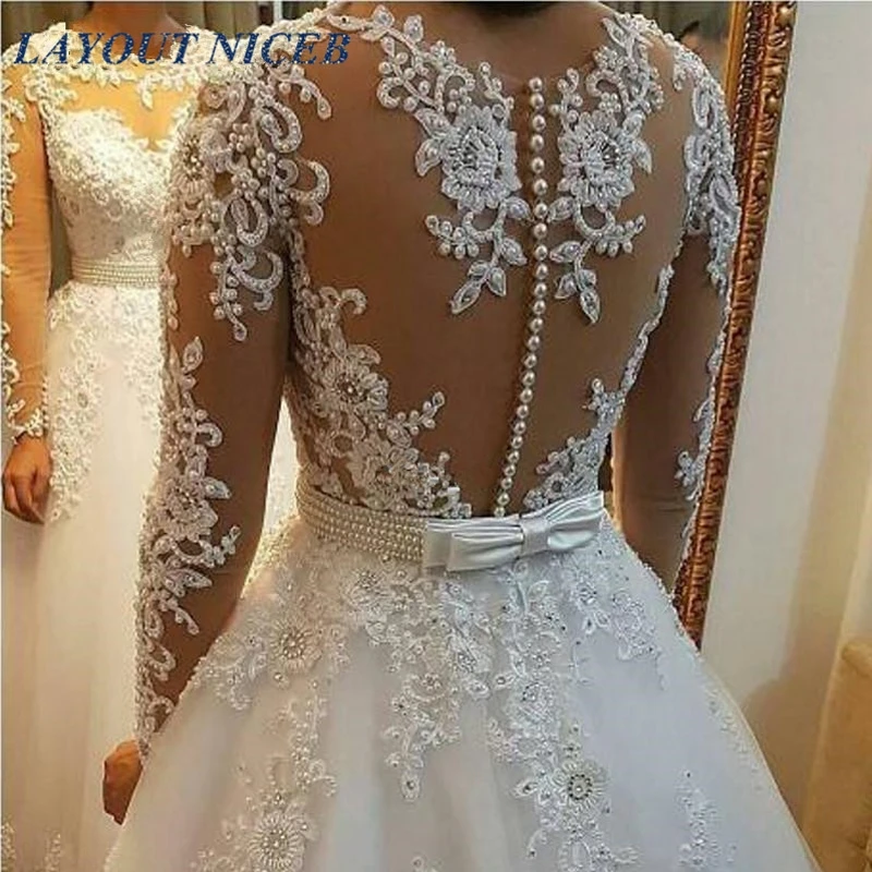 WD402 длинное платье Элегантный Vestido De Noiva одежда с длинным рукавом свадебное 2018