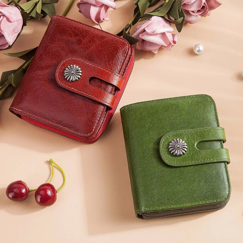 

GZCZ New Wallet Female Mini Fashion Women's Genuine Leather Wallets Rfid Small Coin Purse Card Zipper Clamp For Money Portomonee