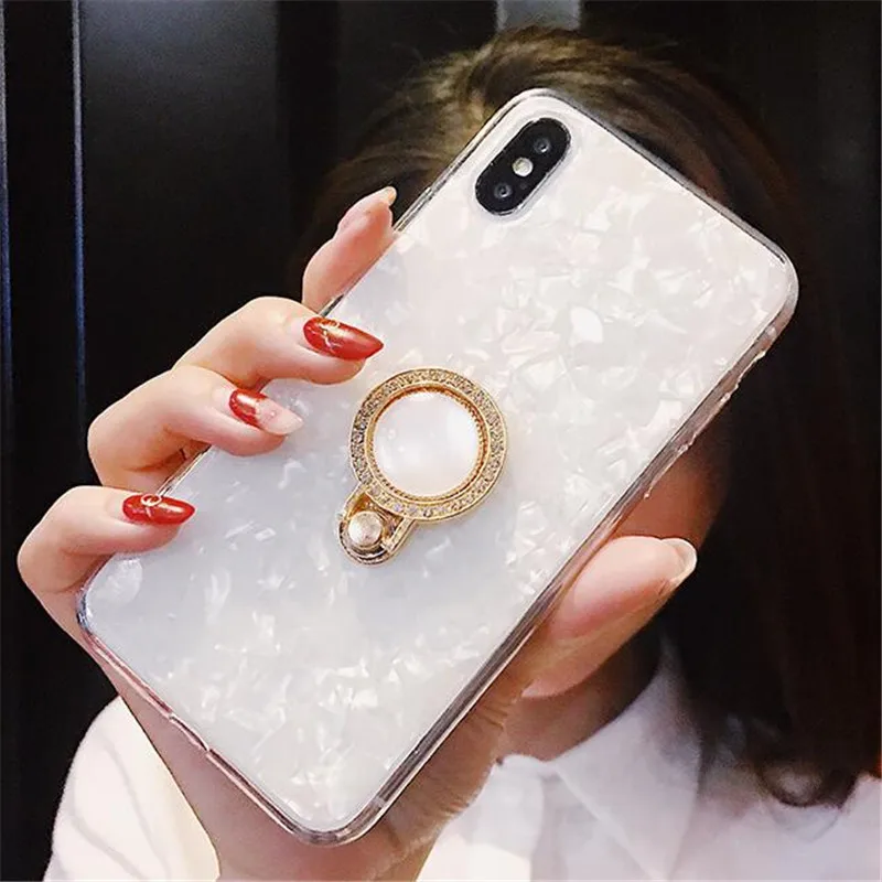 UVR Phone Case Rhinestone Finger Ring Holder Bling Pattern Back Cover Mobile Cases TPU For Iphone X 6 7 8 Plus |