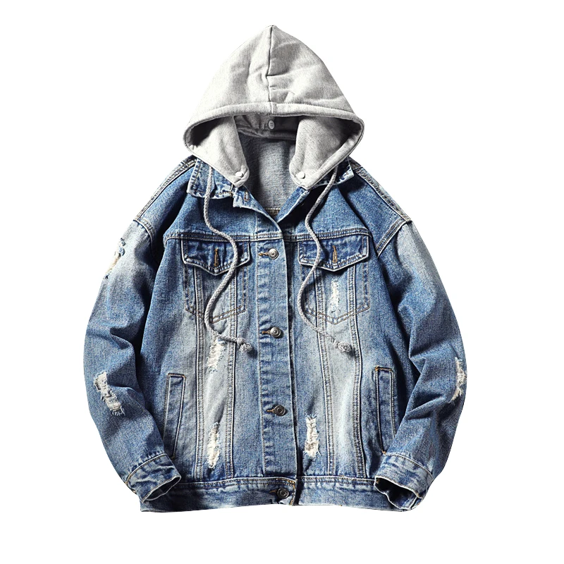 

Джинсовая куртка, мужская повседневная куртка, свободная, в стиле хип-хоп, рваные джинсы, куртки, толстовки, ковбойская шляпа с принтом, съем...