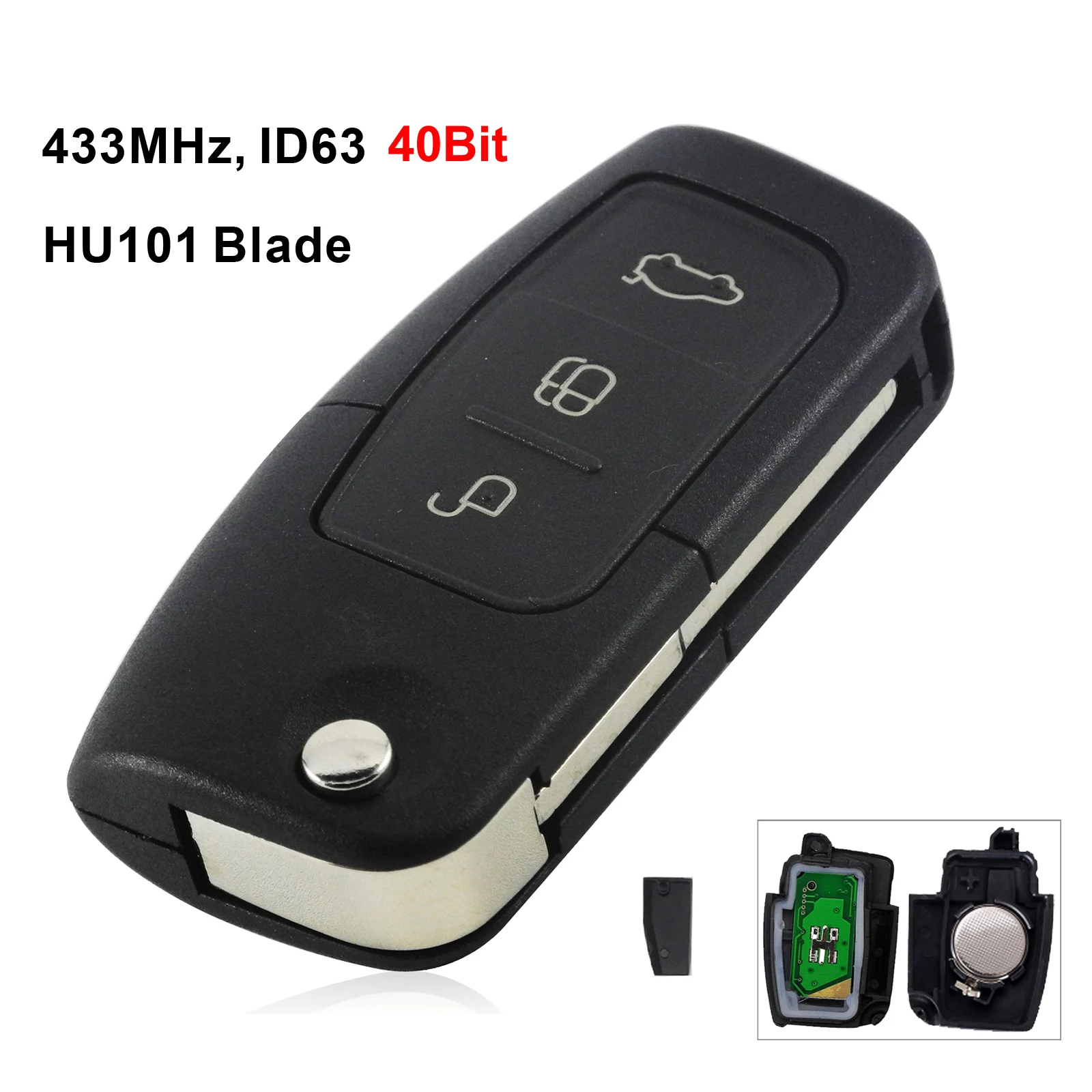 with ID63 40bit Chip Jingyuqin 433 МГц 4D63 40 бит 80 бит 3 кнопки флип складной ключ дистанционного управления для Ford Focus Fiesta 2013 Fob чехол HU101 Blade - Количество кнопок: with ID63 40bit Chip