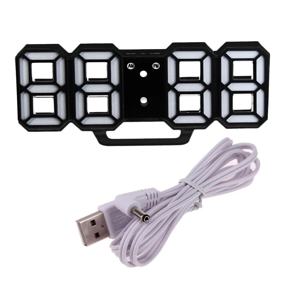 Современные настенные часы цифровой светодиодный USB Настольный ночной Будильник