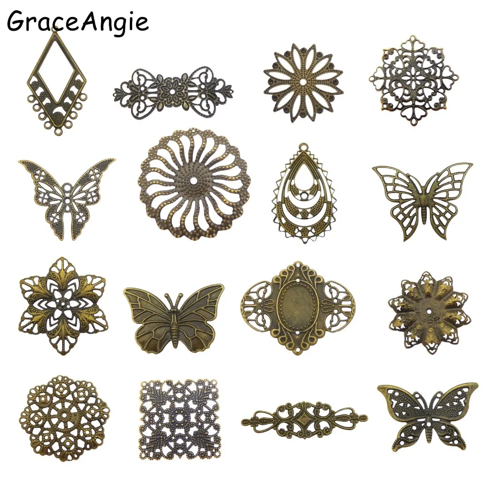 GraceAngie 16 шт./лот античная бронза Смешанная филигранная металлическая обертка