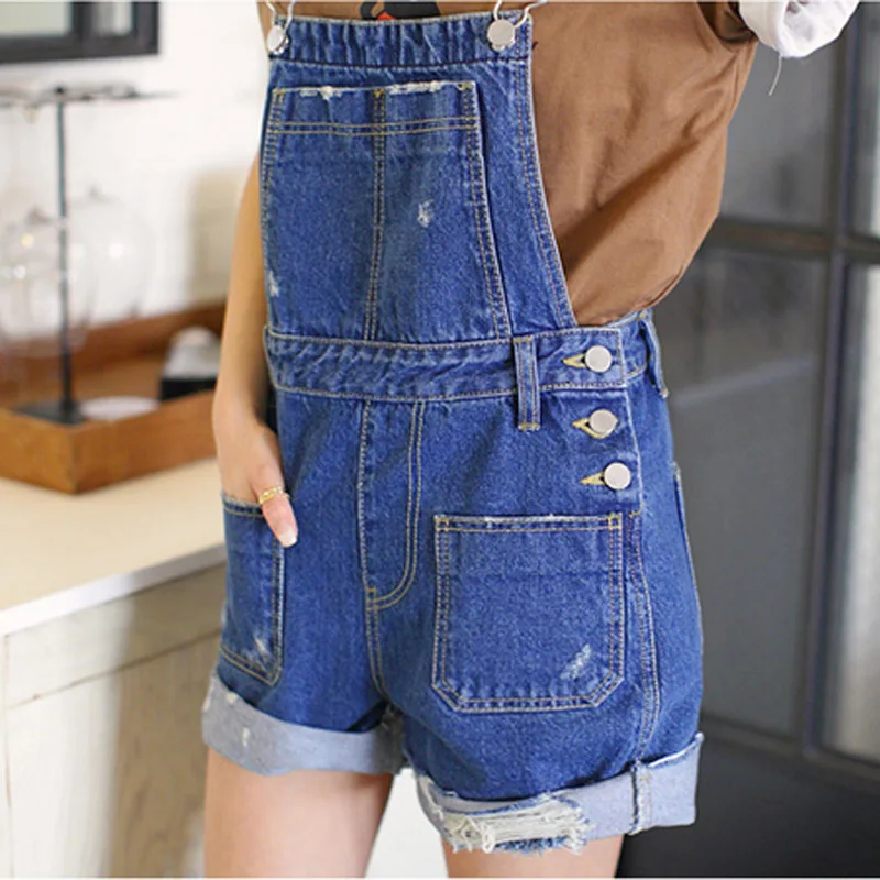 Женский джинсовый комбинезон в стиле дистресс повседневный короткий с передним