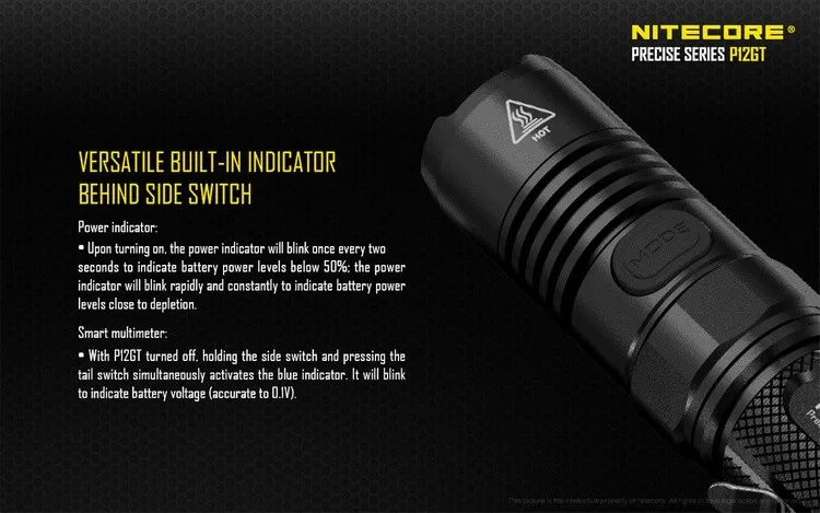Распродажа! NITECORE 1000 люмен CREE XP-L HI V3 светодиодный P12GT тактический фонарь без аккумулятора 18650 7 режимов Карманный EDC