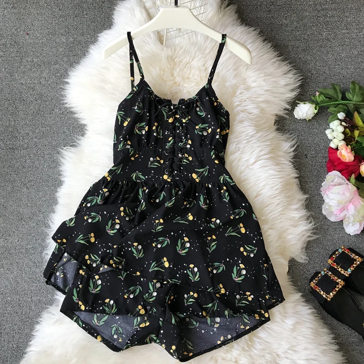 Женский шифоновый комбинезон ALPHALMODA с цветочным принтом на шнуровке в стиле ретро