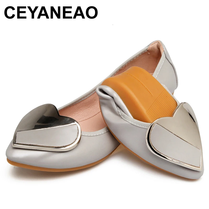 

CEYANEAO 2021Spring Fashion Women Pointed Toe Ballerina Flats Foldable Designer Green Flat Casual Soft Leather Boat ShoesE1109